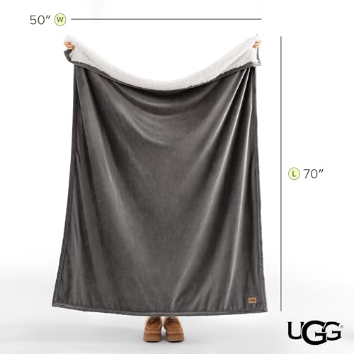 UGG Bliss Fleece Throw Blanket for Couch, 50''x70'', Charcoal Grey | Ultra Soft & Plush,Reversible,Oeko-Tek Compliant,Machine Washable,Medium Weight, Luxury Giftable Blanket, All Season Comfort - color: Grey