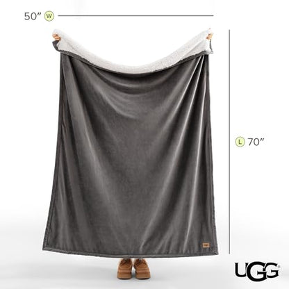 UGG Bliss Fleece Throw Blanket for Couch, 50''x70'', Charcoal Grey | Ultra Soft & Plush,Reversible,Oeko-Tek Compliant,Machine Washable,Medium Weight, Luxury Giftable Blanket, All Season Comfort - color: Grey