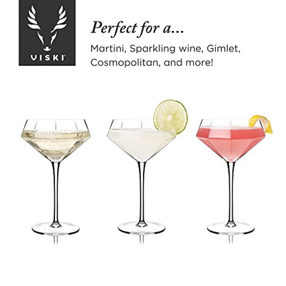 Viski Seneca Diamond Faceted Stemmed Coupe Glasses, Fancy Crystal Martini Glasses, Modern Glassware Perfect for Espresso Martini, Manhattan, Champagne Cocktails, Home Bar Accessories, 11 oz Set of 2 - size: 11 Ounces, style: Diamond Faceted Glasses (Set o