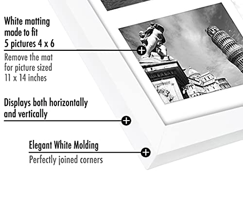 Americanflat 4x6 Collage Picture Frame with Shatter-Resistant Glass - Fits Five 4x6 Photos or Use as One 11x14 Picture Frame - Signature Collection - Collage Frames for Wall Display - White | Overall frame size 11x14, Shatter-resistant glass, hangs vertic