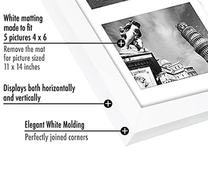 Americanflat 4x6 Collage Picture Frame with Shatter-Resistant Glass - Fits Five 4x6 Photos or Use as One 11x14 Picture Frame - Signature Collection - Collage Frames for Wall Display - White | Overall frame size 11x14, Shatter-resistant glass, hangs vertic