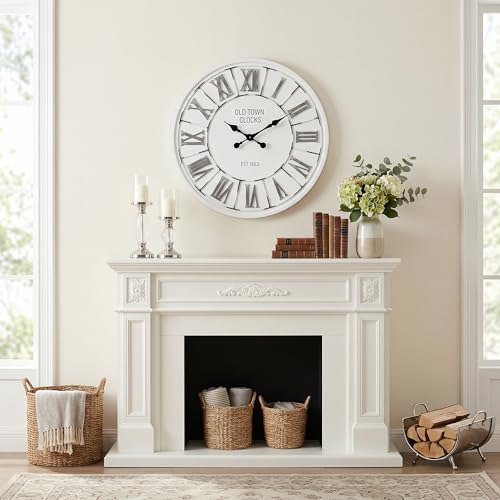 EMAX HOME Farmhouse 24 Inch Wooden Large Wall Clock, Silent Non-Ticking Quartz Movement, Battery Operated Modern Rustic Clock for Living Room, Kitchen, Office, Home Decor