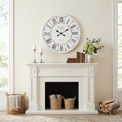 EMAX HOME Farmhouse 24 Inch Wooden Large Wall Clock, Silent Non-Ticking Quartz Movement, Battery Operated Modern Rustic Clock for Living Room, Kitchen, Office, Home Decor