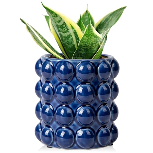5 Inch Ceramic Planter Pot for Indoor Plants without Drainage Hole Bubble Flower Planter Hobnail Plant Pot Garden Planter Blue Succulent Plant Pot Utensil Holder - color: Blue # 5 Inch
