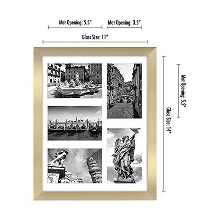 Americanflat 4x6 Collage Picture Frame with Shatter-Resistant Glass - Fits Five 4x6 Photos or Use as One 11x14 Picture Frame - Signature Collection - Collage Frames for Wall Display - Gold | Overall frame size 11x14, Shatter-resistant glass, hangs vertica
