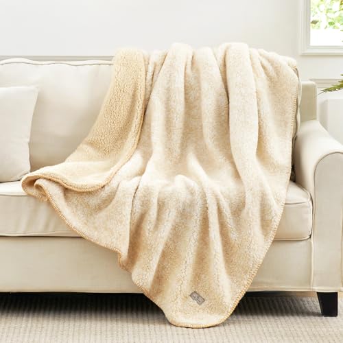 Cozy Bliss Sherpa Throw Blanket for Couch, Cozy Fleece Thick Warm Blanket for Winter, Reversible Soft Fuzzy Plush Throw Gifts for Women and Men, Room Decor (Mottled Beige, 50" x 60") - color: Mottled Beige, size: Throw(50" x 60")