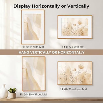 Acovy 20x30 Picture Frame, Natural Solid Teak Wood 20"x30" Photo Frame for Wall, Handcrafted Wooden Poster Frame 20 x 30 Matted to 16x24, High Definition Tempered Glass, Wall Hook Included, Natural Teak - color: Teak, size: 20"x30"