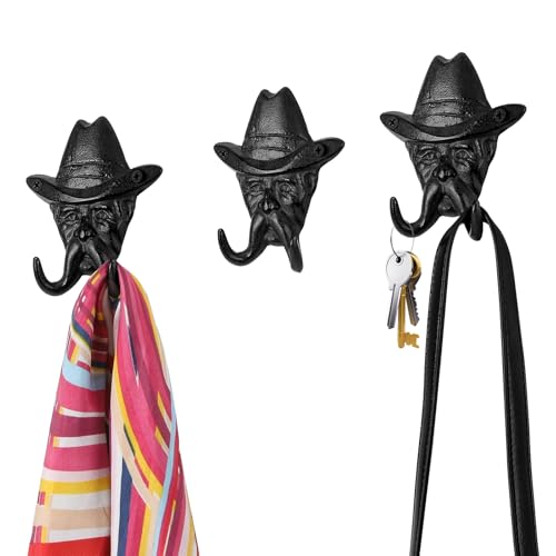 Rustic Cowboy Coat Key Hanger, Decorative Wall Mounted Coat Hooks, Cast Iron Hooks Coat Towel Bag Hat Hanger Multiuse Entryway Black Set of 2 - color: Gentleman