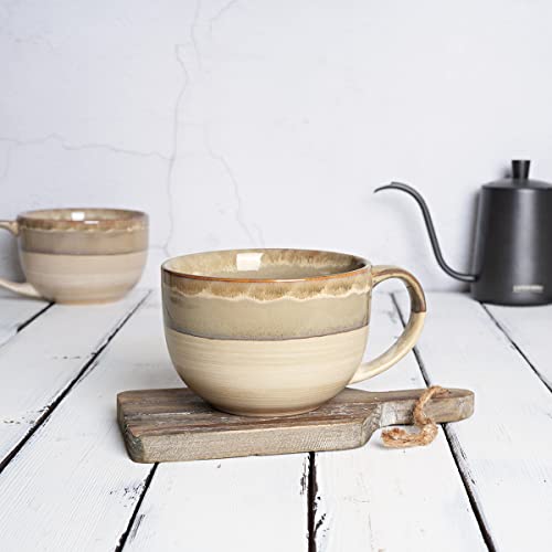 Ceramic Jumbo Coffee Mug Set of 2, 23 Oz, Large Mug Soup Bowls with Handles, Dishwasher and Microwave Safe (Brown Grey) - color: Brown Grey