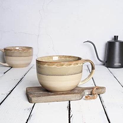 Ceramic Jumbo Coffee Mug Set of 2, 23 Oz, Large Mug Soup Bowls with Handles, Dishwasher and Microwave Safe (Brown Grey) - color: Brown Grey
