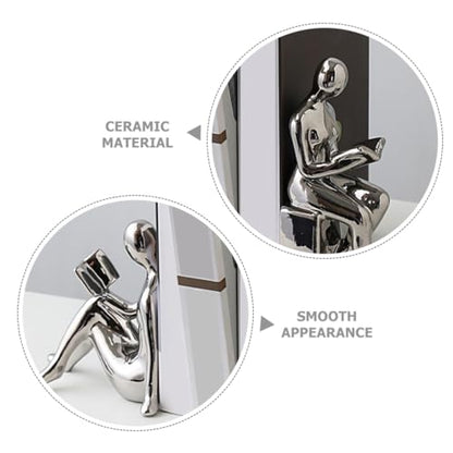 1pair Abstract Reader Statue Bookends Modern Ceramic Home Decor for Bookshelf Office Elegant Reading Figurines for Living Study Artistic Desktop Decoration