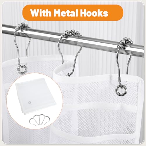 2 Pack Mesh Hanging Shower Caddy, 7-Pocket Bathroom Organizer | Quick-Dry Polyester Mesh, 3 Metal Hooks, Foldable For Dorm, Cruise, Rv, Camping And Home Use