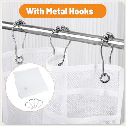 2 Pack Mesh Hanging Shower Caddy, 7-Pocket Bathroom Organizer | Quick-Dry Polyester Mesh, 3 Metal Hooks, Foldable For Dorm, Cruise, Rv, Camping And Home Use