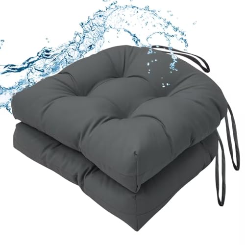 Outdoor Chair Cushions Set of 2, 19"x19" Tufted Outdoor Seat Cushions, Waterproof Patio Furniture Cushions, Grey - color: Grey