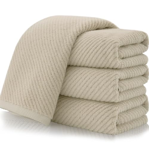 VOOVA & MOVAS Hand Towels 4PC, 100% Cotton, 18x28 in, Tan Taupe | Thick, Quick Dry, Soft, Absorb, Bathroom Essentials, Perfect For Shower, Gym, Daily Household - color: Tan - Beige, size: 4 PC Hand Towel Set