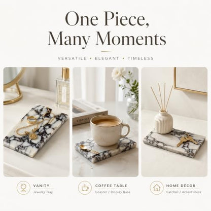 Natural Calacatta Viola Marble Vanity Tray, 8 x 4 Inch | Natural marble for perfume, soap dispensers, jewelry, keys and candles; compact flat rimless tray, one piece included - color: Calacatta Viola