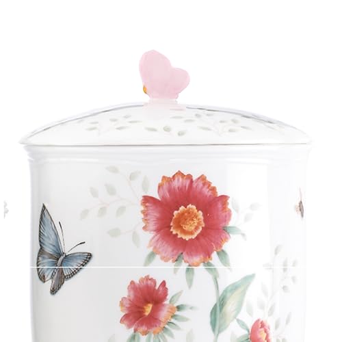 Lenox Butterfly Meadow 3-Piece Canister Set, 6.60 LB, Multi | dishwasher safe | floral design | condiment containers with lids, gift for women, kitchen storage gift - style: Round Canisters, Set of 3