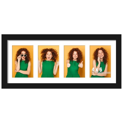 DUENPY 8x20 Collage Frame For 4 4x6 Photos Black | Multi-opening Collage Layout, Designed for Wall Hanging Display to Showcase Your Favorite Photos - color: Black, size: 8x20（4x6 opening）