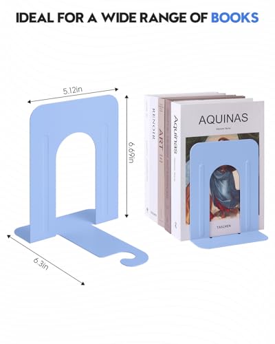 Honagu Bookends, Metal Book Ends, Bookends for Shelves, Book Holder Stopper for Heavy Books/CDs/DVDs ((1 Pair/2 Pieces, Macaron Blue) - color: Macaron Blue