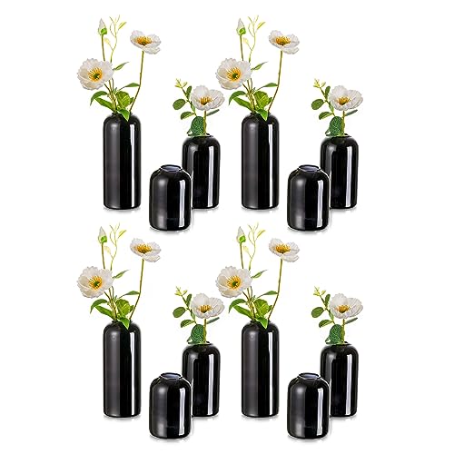 Hewory Glass Bud Vases for Flowers: 12PCS Modern Black Small Vases Bulk | Mini Centerpieces for Wedding, Party, Events, Floral Arrangement for Table, Home Decor, Highball, Gothic, Medium Bottle, Jars - color: Black, size: 4sets (12pcs)