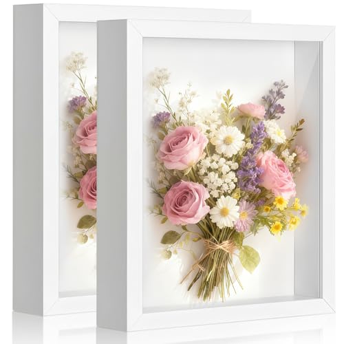 2 Pack Shadow Box Frame 11"x 14" - Wood Deep Shadowbox with Glass Shadow Boxes Display Cases Suitable for Photos, Dried Flowers, Handicrafts Picture Frames for Wall Hanging Tabletop (White) - size: 11×14-2pcs-white
