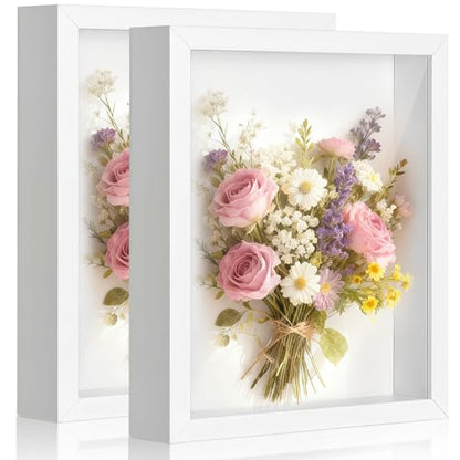2 Pack Shadow Box Frame 11"x 14" - Wood Deep Shadowbox with Glass Shadow Boxes Display Cases Suitable for Photos, Dried Flowers, Handicrafts Picture Frames for Wall Hanging Tabletop (White) - size: 11×14-2pcs-white