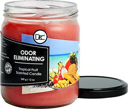 Tropical Fruit Odor Eliminating Highly Fragranced Candle - Eliminates 95% of Pet, Smoke, Food, and Other Smells Quickly - Up to 80 Hour Burn time - 12 Ounce Premium Soy Blend - color: Tropical Fruit