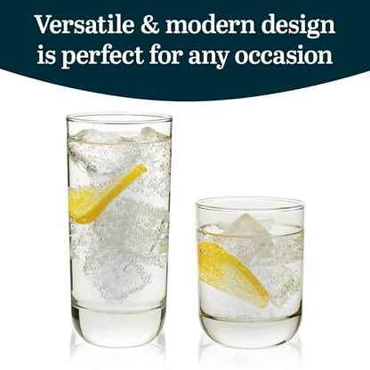 Polaris Tumbler & Rocks Drinking Glasses Set of 16, Clear Glass Cups | 16.25 oz and 12.25 oz Capacities for Water, Juice, Cocktails, and More with Dishwasher-Safe Convenience for Easy Cleanup - color: 05 - Polaris