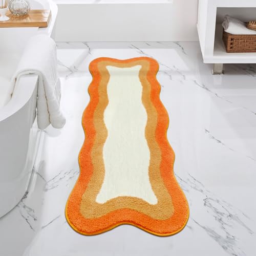 HAOCOO Irregular Shape Bathroom Runner Rug, 18x47 inch Soft Non Slip Orange Gradient Large Bathroom Rugs,Luxury Microfiber Washable Runner Rugs for Bedroom Bathtub Sink Shower - color: Orange, size: 3'11" x 1'6" (Irregular)