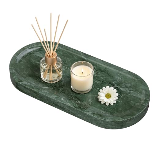 Bathroom Trays with Anti Slip Foot Pads,9.8x4.7x0.7in,Emerald Green | Decorative Vanity Trays,Marble Dresser Platter,Elliptical Stone Plate with Natural Patterns for Perfume,Jewelry Organizer - color: Emerald Green