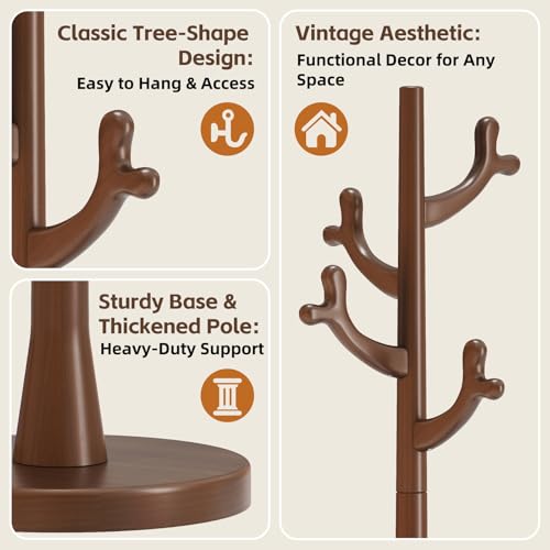 Uniclinens Coat Rack Freestanding Solid Wood Coat Tree Standing with 4 Hooks, Coat Rack Stand Creative Tree Branch-look (Walnut) - color: Walnut-2, size: Coat Tree