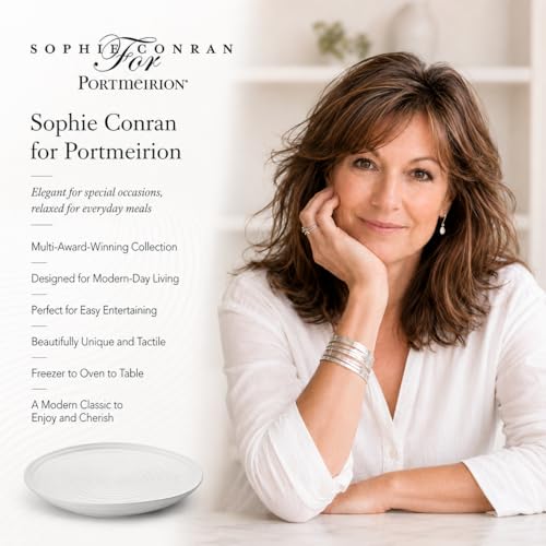 Portmeirion Sophie Conran Round Serving Platter - White | 12" Porcelain Serving Dish for Appetizers, Sandwiches, Desserts & Snacks, Oven, Microwave, Freezer & Dishwasher Safe