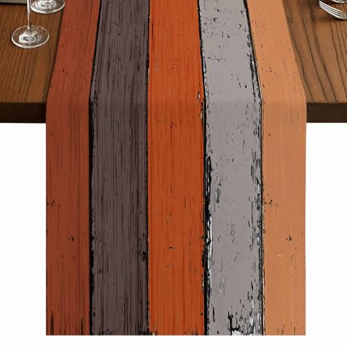 Vandarllin Farmhouse Fall Thanksgiving Table Runner Retro Rustic Barn Wood Texture Ombre Burnt Orange Gray Non-Slip Rectangle Settings Decoration for Kitchen Home Dining Holiday,Small 13X36 Inches - color: Orange&grey, size: Small 13x36