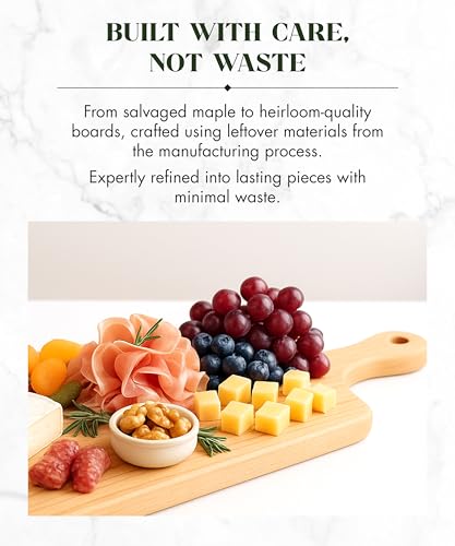 Labell Canadian Maple Wood Cutting Board with Handle, 6 x 12 x 0.75 in | Multi-Purpose Charcuterie Board, Flat Paddle, for Meat, Cheese, Veggies, Serving - size: Mini (6" x 12")