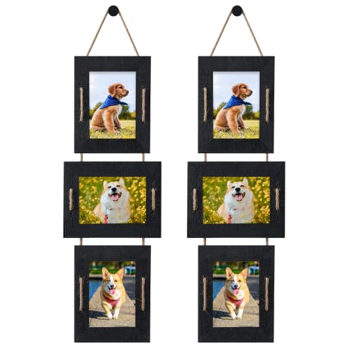 5x7 Collage Picture Frames, 3 Opening, Solid Wood, Black, 2 Pack | Wall-Mounted Hanging Design, Displays 4x6 Photos with Mat or 5x7 Photos Without Mat, Three-Opening Layout - color: Black