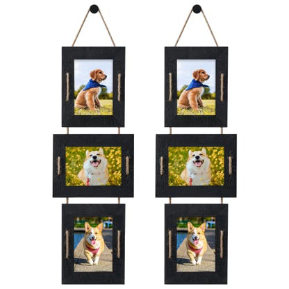 5x7 Collage Picture Frames, 3 Opening, Solid Wood, Black, 2 Pack | Wall-Mounted Hanging Design, Displays 4x6 Photos with Mat or 5x7 Photos Without Mat, Three-Opening Layout - color: Black