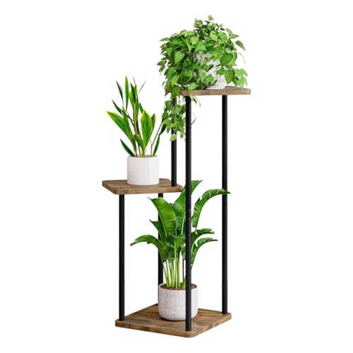 Plant Stand Indoor Corner Tiered Plant Shelf 3 Tier Metal MDFBoard | Sturdy metal frame Staggered tiers fit Multiple plants Space-saving for living room balcony bedroom Patio Garden,Black - color: Black, size: 3 tier