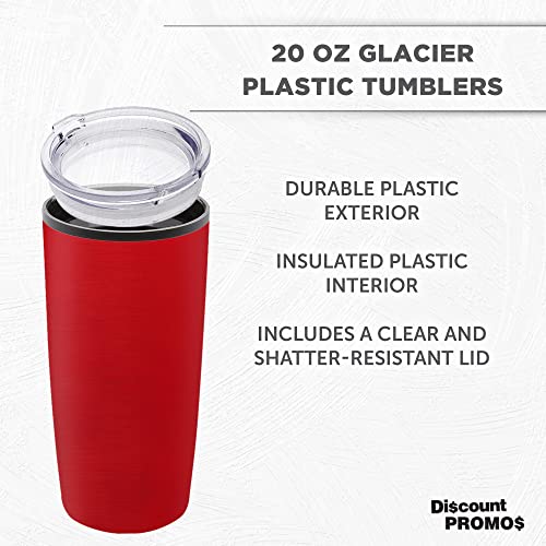 DISCOUNT PROMOS Plastic Tumblers 20 oz. Set of 6, Bulk Pack - With lids, Ice Coffee Tumbler, To Go Cup, Insulated - Red - color: Blank – Red