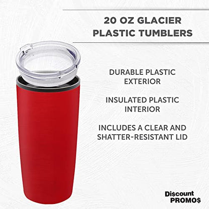 DISCOUNT PROMOS Plastic Tumblers 20 oz. Set of 6, Bulk Pack - With lids, Ice Coffee Tumbler, To Go Cup, Insulated - Red - color: Blank – Red