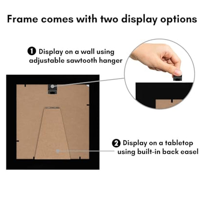 Americanflat 6x6 Picture Frame - Engineered Wood - Black | Shatter-resistant glass, wall or tabletop display with included easel, sawtooth hangers included - color: Black, size: 6x6