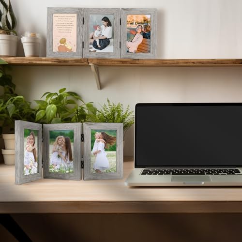 Golden State Art, 4x6 Triple Picture Frame Light Grey- Real Glass, 1 Pack | Trifold Photo Frame Vertical Display for Desktop - Three Folding Picture Collage - color: Light Gray, size: 4x6(1 Pack)