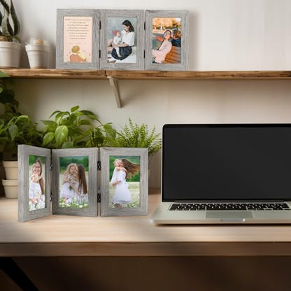 Golden State Art, 4x6 Triple Picture Frame Light Grey- Real Glass, 2 Pack | Trifold Photo Frame Vertical Display for Desktop - Three Folding Picture Collage - color: Light Gray, size: 4x6(2 Pack)