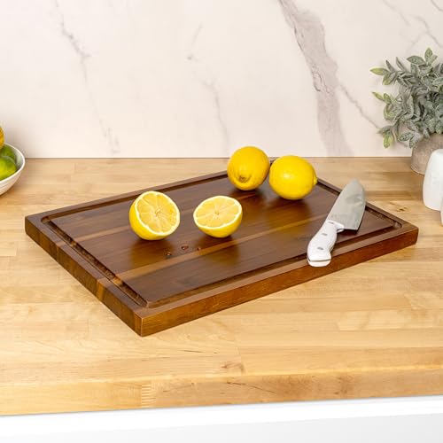 happimess Eldridge Large 18" x 12" Acacia Cutting Board, Brown | Handcrafted, 1 Inch Thick, Reversible Design, Juice Grooves, Authentic Wood Grain, Rectangular, Farmhouse Style - color: Brown, size: 18"L x 12"W
