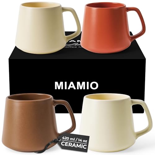 MIAMIO - Coffee Mugs Set of 4, Ceramic (14oz) - Luxe (Beige Pastel) | Large Ceramic Coffee Mugs for Cappuccino, Tea and Espresso, Tea / Coffee Mug 4-Piece Set, Cup Set - dishwasher safe - color: Beige Pastel