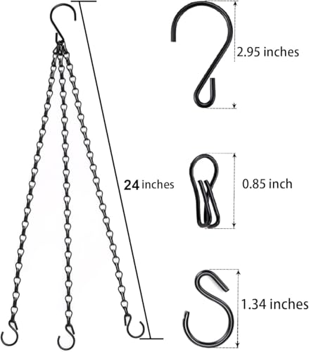 Heybe 24 Inch Hanging Basket Chains with Hooks, 3 Point Hanging Flower Pot Chains 3 Leads,Set of 3, Black (24inch, 3 Point) - size: 24 inches, style: 3 point