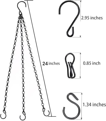 Heybe 24 Inch Hanging Basket Chains with Hooks, 3 Point Hanging Flower Pot Chains 3 Leads,Set of 3, Black (24inch, 3 Point) - size: 24 inches, style: 3 point