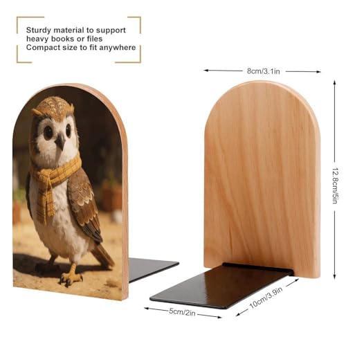 Checked Little Warm Owl Book Ends for Shelves Decorative Wooden Bookends Heavy Duty Non-Skid Book Stopper Modern Book Holder Cute Book Organizer for Home Office Library Desk Decor