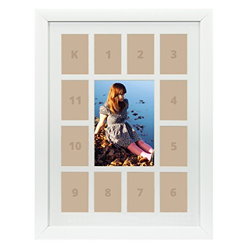 Craig Frames 23247812 12 by 16-Inch White Picture Frame, Single White Collage Mat with 13 Openings - color: 13-Opening School Year Mat - 23247812 Frame