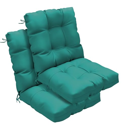 Outdoor Chair Cushions 42x21x4 Inch Set of 2, Lake Blue | Patio Cushions for Dining Rocking Chairs, High Back Soft Seat Pad with Ties, Waterproof Fade Resistant, Indoor Outside Use - color: Lake Blue