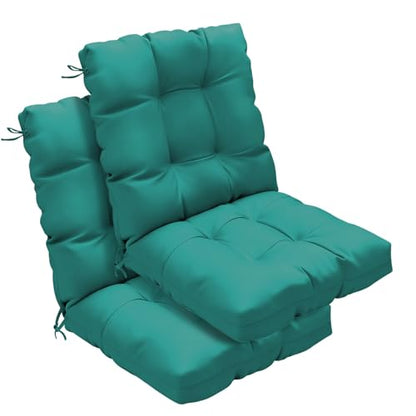 Outdoor Chair Cushions 42x21x4 Inch Set of 2, Lake Blue | Patio Cushions for Dining Rocking Chairs, High Back Soft Seat Pad with Ties, Waterproof Fade Resistant, Indoor Outside Use - color: Lake Blue